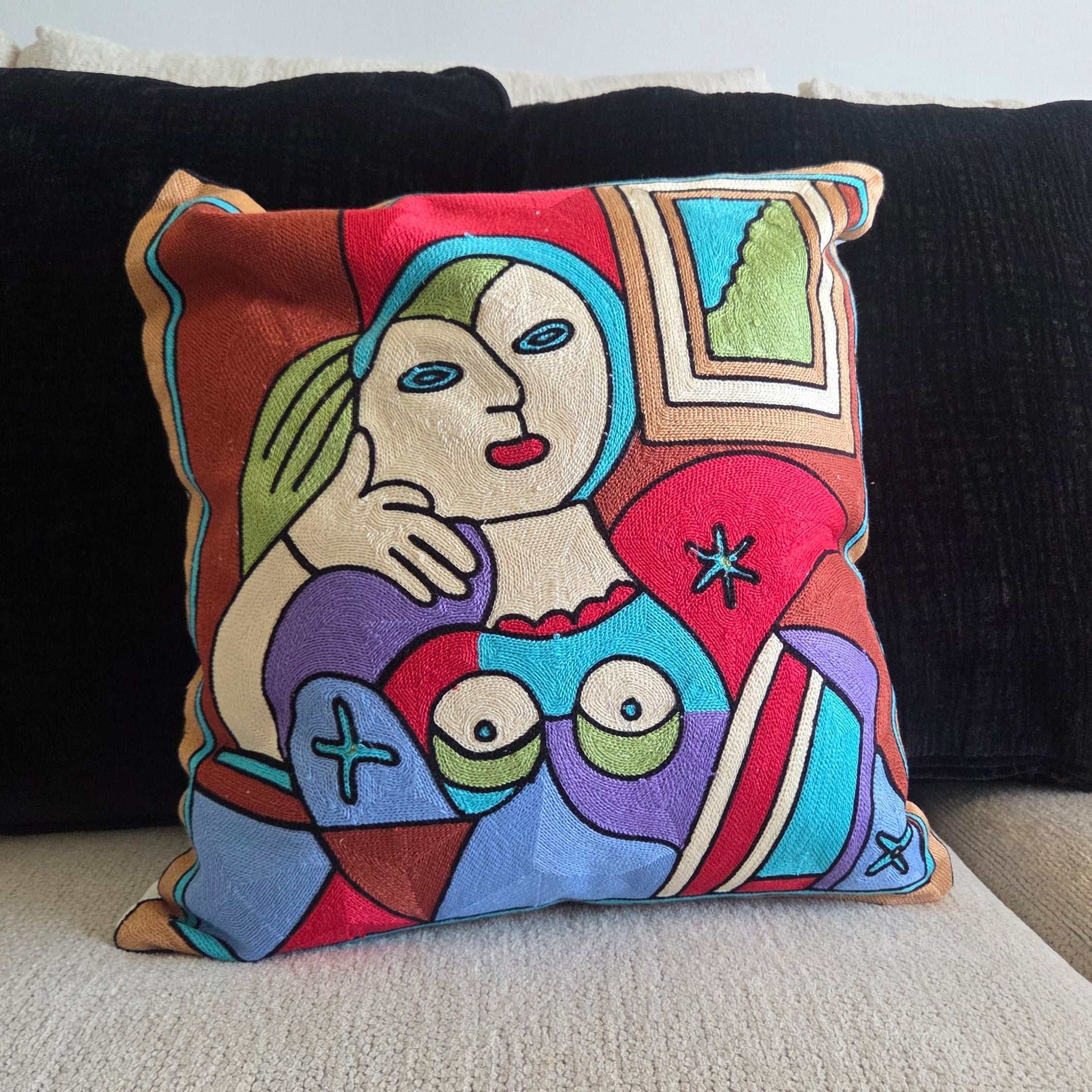 Abstract Embrace Embroidered Pillow Cover