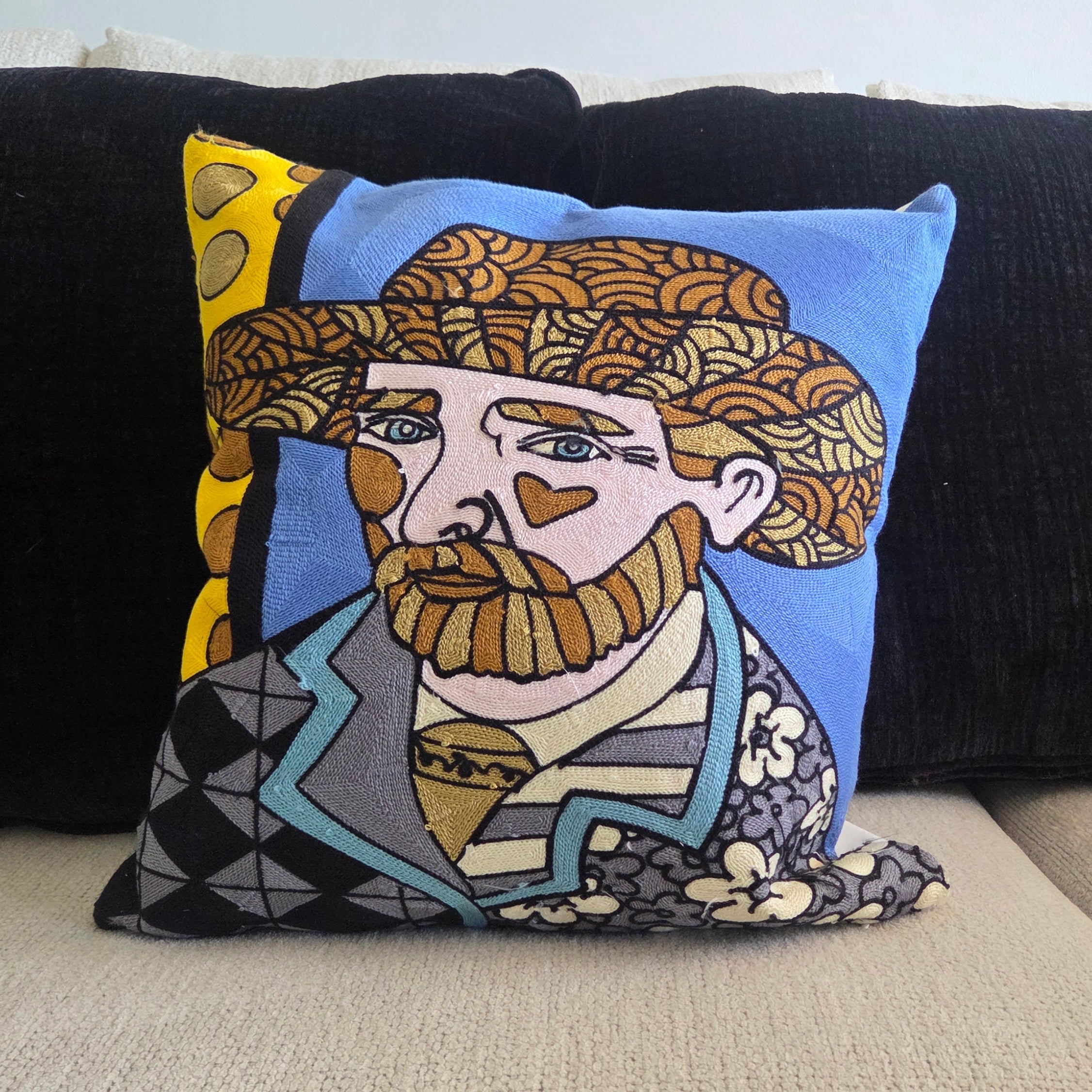 Embroidered Van Gogh Portrait Pillow Cover