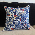 Embroidered Bird and Floral Pillow Cover