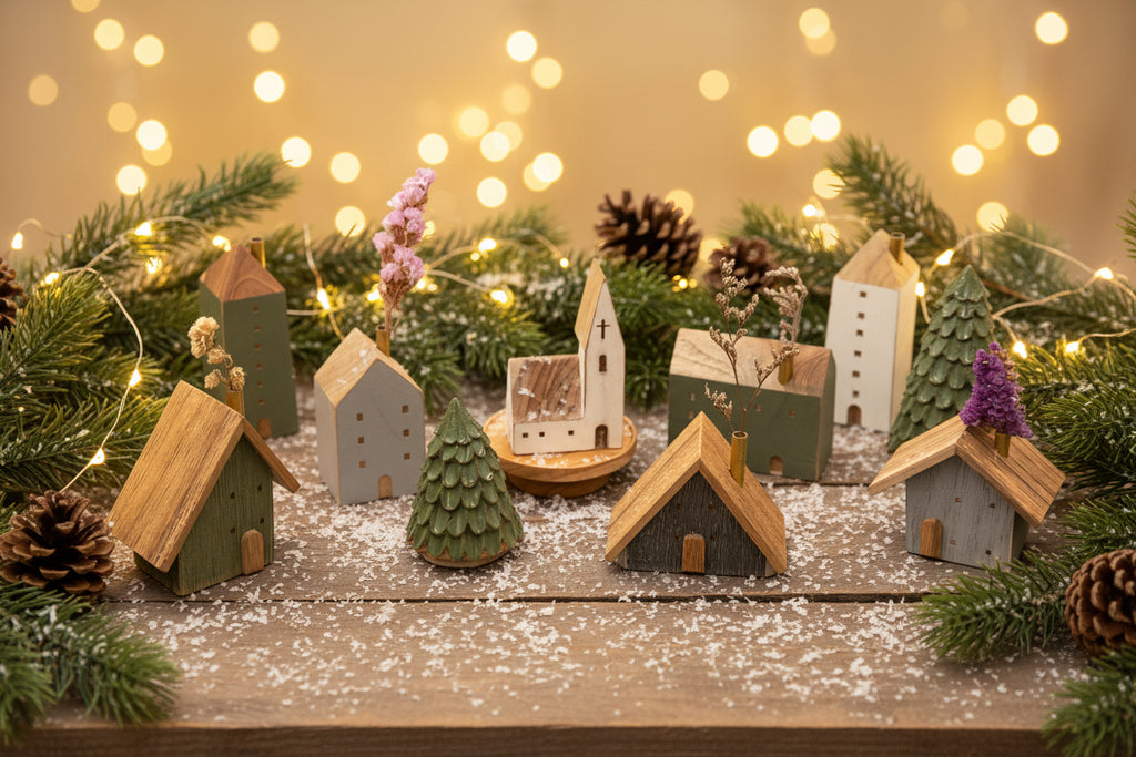 Handcrafted Wooden Christmas Village Houses
