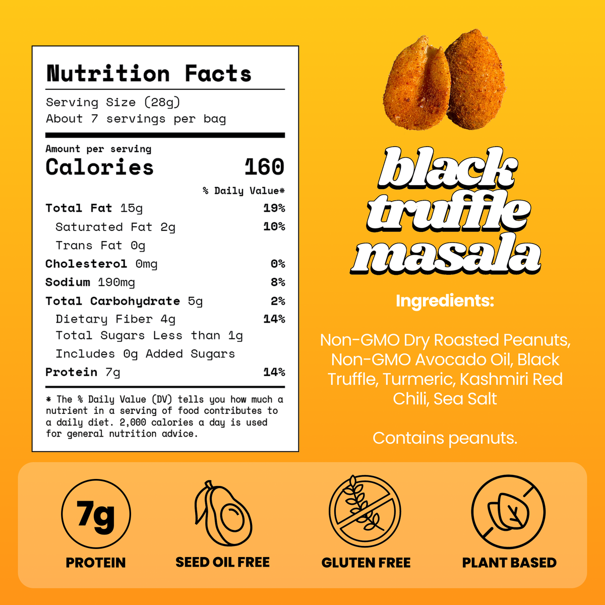 Black Truffle Dry Roasted Peanuts – Gourmet Snack 7.0oz Bags
