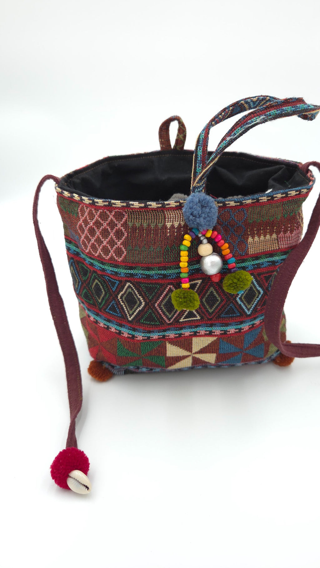 Hmong embroidered crossbody bag - open top view